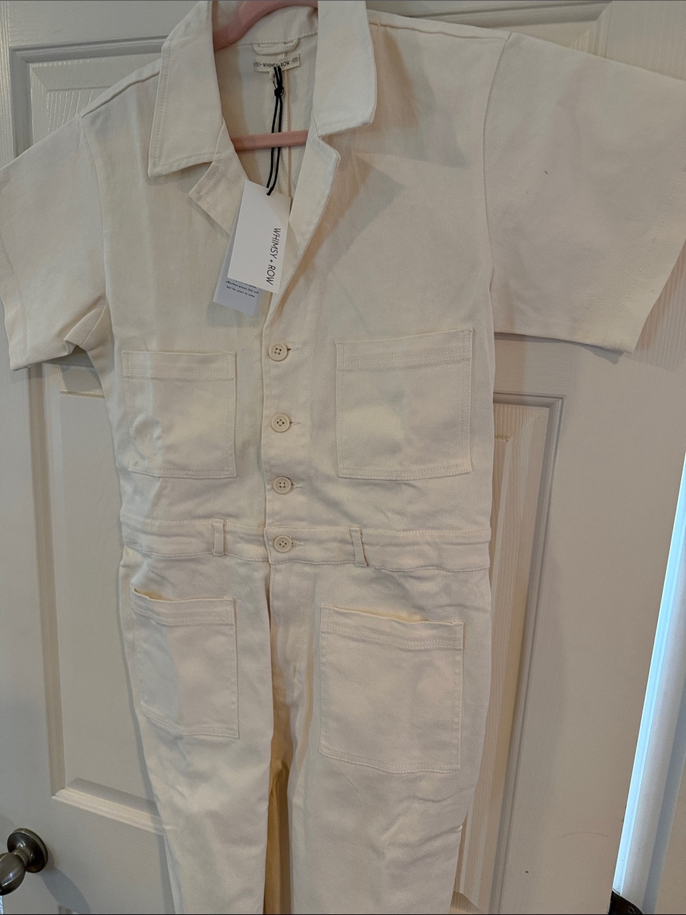 Whimsy + Row Cream Short-Sleeve Utility Jumpsuit